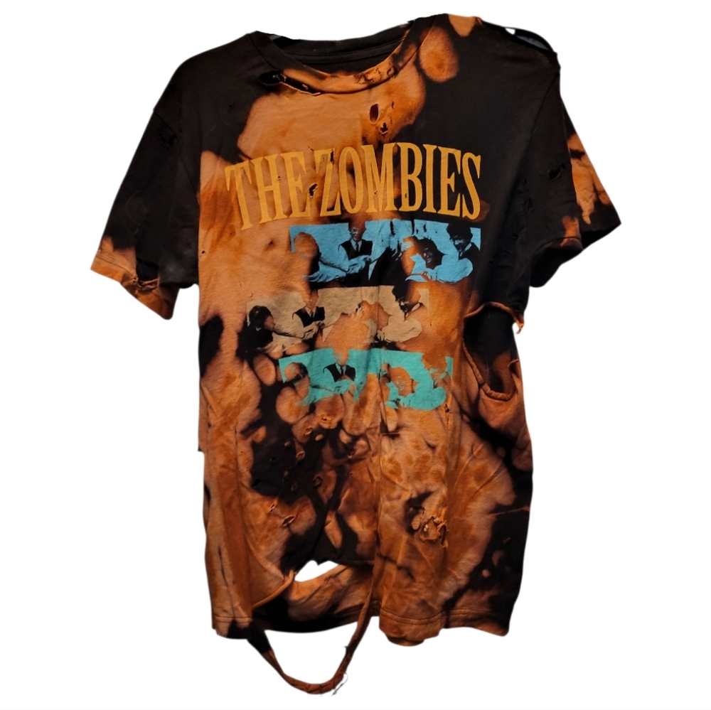 Christian Benner Custom Vintage Men's Black & Orange Tee for The Zombies-Size M